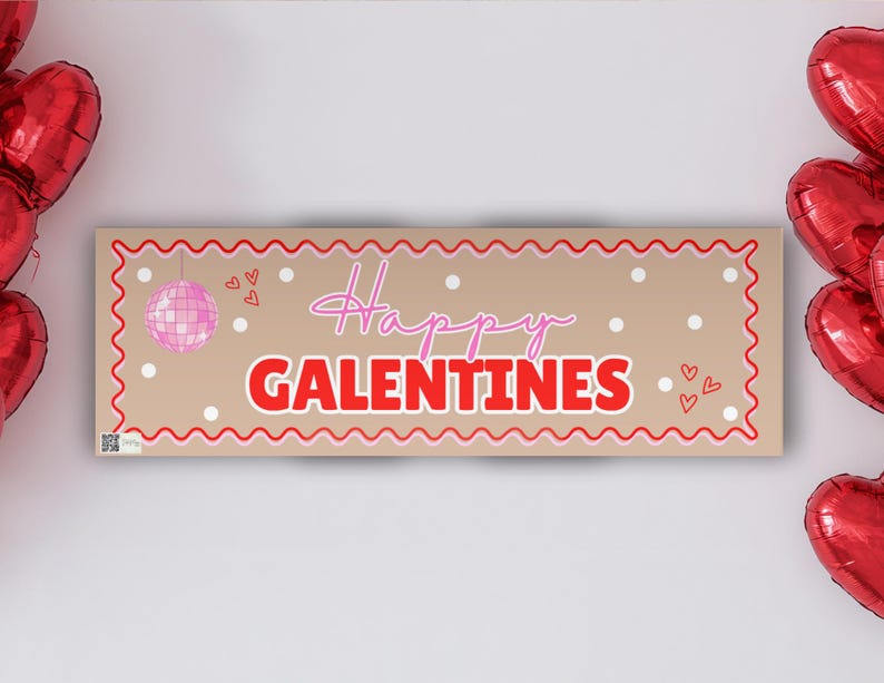 Galentines Day Banner 24x72 Editable Girls Night Party Banner Pink Valentine Decor Besties Celebration Photo Backdrop Digital Download Print image 4