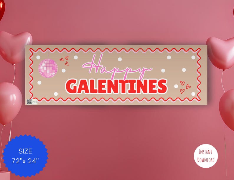 Galentines Day Banner 24x72 Editable Girls Night Party Banner Pink Valentine Decor Besties Celebration Photo Backdrop Digital Download Print image 2
