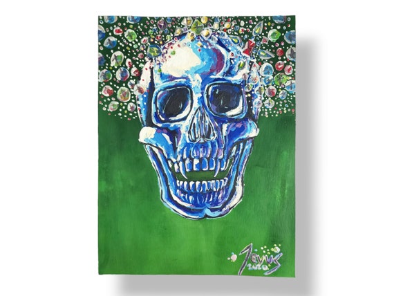 Jewels & Crystal Skull | Original Art - Jevus Vougler, acrylic painting, colorful,