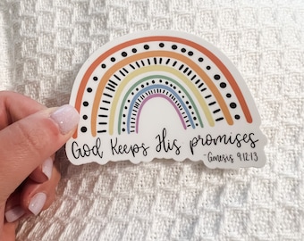 God Keeps His Promises - Genesis 9:12-13 Rainbow Bible Verse Decal | Bible Verse Decal Sticker | Dishwasher Safe | Car Decal