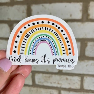 Dios cumple sus promesas - Génesis 9:12-13 Pegatina colorida de arco iris troquelado / Mate resistente a la intemperie con adhesivo permanente