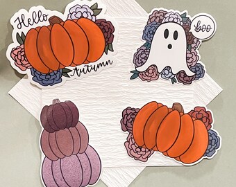 Pumpkin Season Spooky Floral Stickers | Sticker Pack of Four