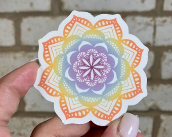 Rainbow Mandala Flower Die-Cut Sticker | Weatherproof with Permanent Adhesive