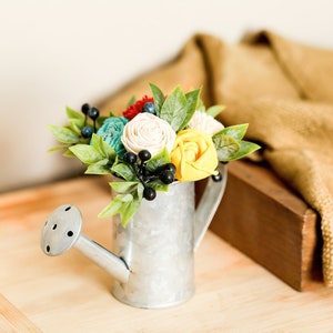 Mini Flower Arrangements Spring, Colorful Watering Can Flowers, Tier Tray Decor Spring, Tiered Tray Decor Mini Flowers, Watering Can image 1