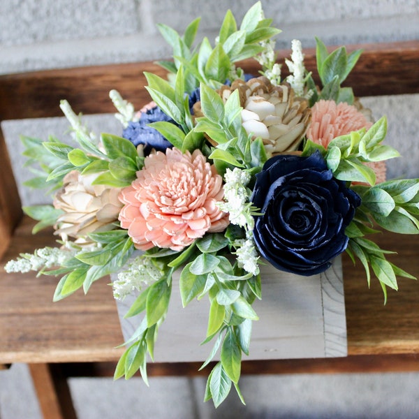 Navy Blue and Light Pink, Sola Wood Flower Arrangement, Floral Arrangement Box, Mothers Day Flowers, Flower Box Custom Centerpiece