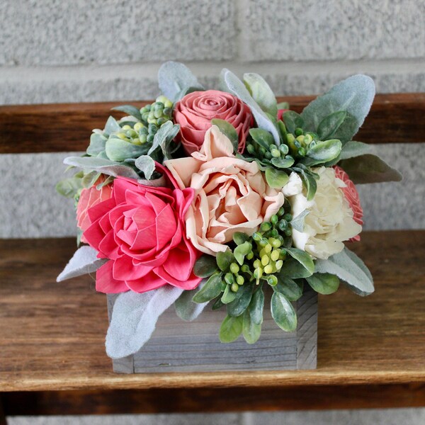 Pinks and Whites, Wooden Flowers, Sola Wood Flower Arrangement, Floral Arrangement Box, Mothers Day Flowers, Flower Box Custom Centerpiece