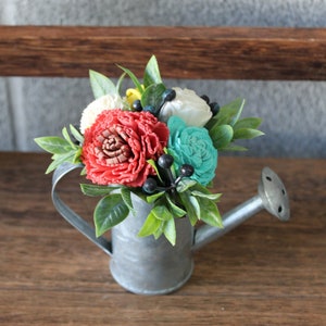 Mini Flower Arrangements Spring, Colorful Watering Can Flowers, Tier Tray Decor Spring, Tiered Tray Decor Mini Flowers, Watering Can image 3