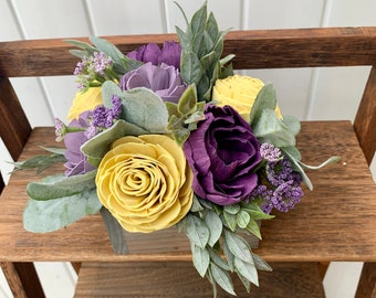 Sola Wood Flower Arrangement, Mothers Day Flowers Gift, Purple and Yellow Flowers, Grandma Gift for Mothers Day, Faux Flower Arrangement