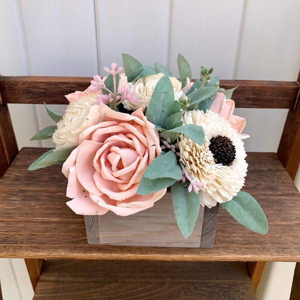 Pink and Ivory Sola Wood Flower Arrangement, Floral Arrangement Box, Mothers Day Flowers, Flower Box Custom Centerpiece