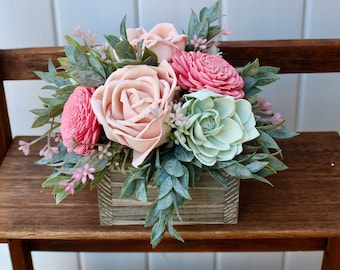 Pinks and Greens, Wooden Flowers, Sola Wood Flower Arrangement, Floral Arrangement Box, Mothers Day Flowers, Flower Box Custom Centerpiece