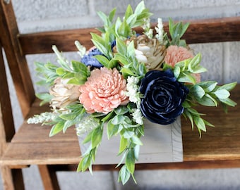 Navy Blue and Light Pink, Sola Wood Flower Arrangement, Floral Arrangement Box, Mothers Day Flowers, Flower Box Custom Centerpiece