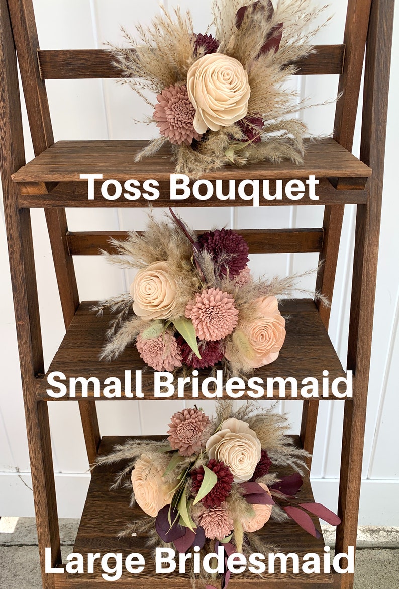 Burgundy, Sage, Copper, and Blush, Sola Wood Flower Bridal Bouquet Eucalyptus, Boho Bridal Bouquet Burgundy, Fall Wedding Flowers Bouquet 6" Toss Bouquet