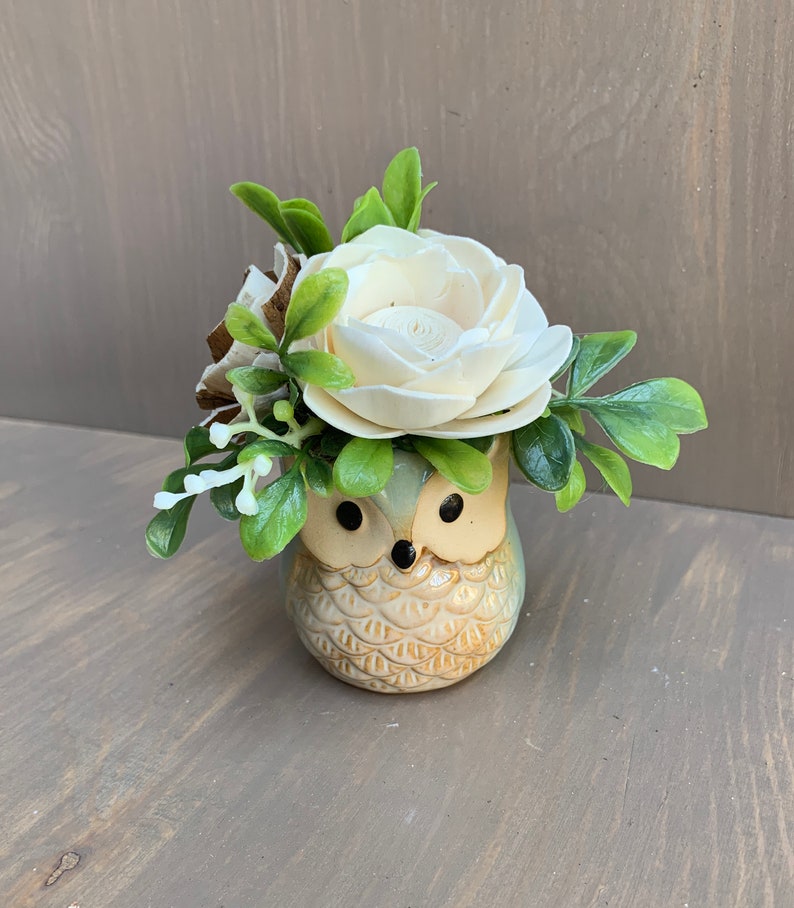 Owl Flower Vase Owl Floral Arrangement Owl Lover Gift Owl Etsy