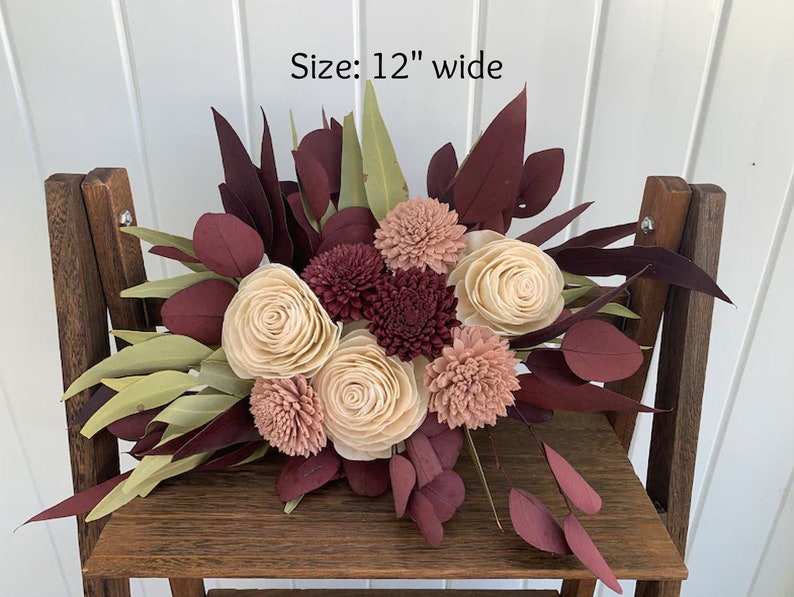 Burgundy, Sage, Copper, and Blush, Sola Wood Flower Bridal Bouquet Eucalyptus, Boho Bridal Bouquet Burgundy, Fall Wedding Flowers Bouquet Arch Piece - 12"