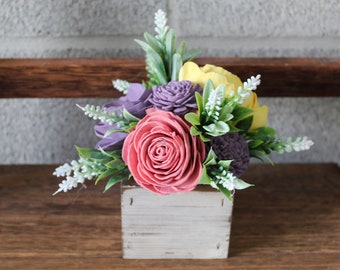 Pastel Flowers, Mini Wooden Box Floral Arrangement, Easter Table Floral Accent, Faux Flower Arrangement in Box, Mothers Day Gift