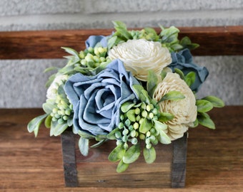 Light Blue Floral Arrangement, Sola Wood Flower Arrangement, Floral Arrangement Box, Mothers Day Flowers Gift, Flower Box Custom Centerpiece