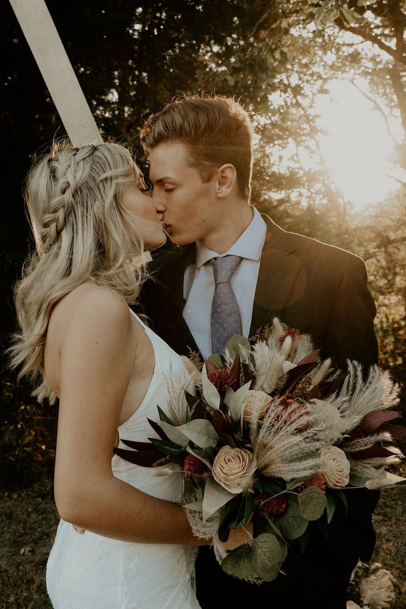 Burgundy, Sage, Copper, and Blush, Sola Wood Flower Bridal Bouquet Eucalyptus, Boho Bridal Bouquet Burgundy, Fall Wedding Flowers Bouquet image 1