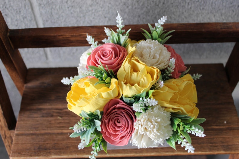 Pink and Yellow Sola Wood Flower Arrangement, Floral Arrangement Box, Mothers Day Flowers Gift, Flower Box Custom Centerpiece, Friend Gift image 8