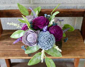 Sola Wood Flower Arrangement, Mothers Day Flowers Gift, Purple and Lime Green Flowers, Grandma Gift for Mothers Day, Faux Flower Arrangement