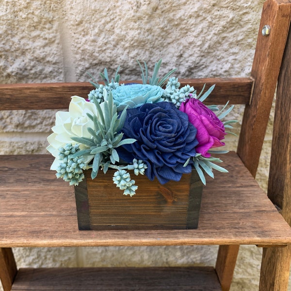 Purple and Blue Succulent Box, Faux Succulent Arrangement, Mothers Day Gift for Grandma, Mothers Day Flower Arrangement, Flower Arrangement