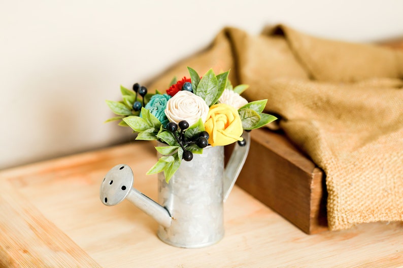 Mini Flower Arrangements Spring, Colorful Watering Can Flowers, Tier Tray Decor Spring, Tiered Tray Decor Mini Flowers, Watering Can image 1