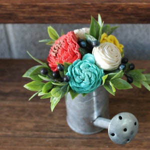 Mini Flower Arrangements Spring, Colorful Watering Can Flowers, Tier Tray Decor Spring, Tiered Tray Decor Mini Flowers, Watering Can image 5