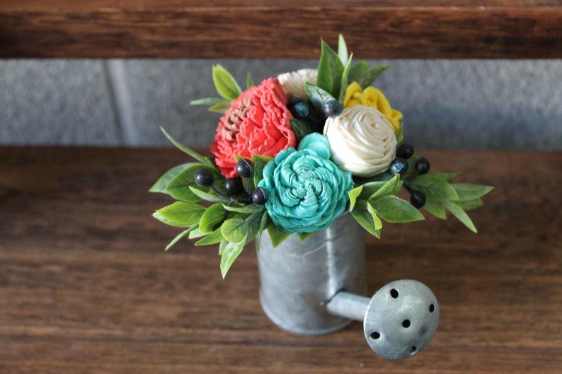 Mini Flower Arrangements Spring, Colorful Watering Can Flowers, Tier Tray Decor Spring, Tiered Tray Decor Mini Flowers, Watering Can image 5