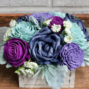 Bright Purple and Blues Sola Wood Flower Arrangement, Sympathy Flowers, Birthday, Mothers Day Flowers, Flower Box Custom Centerpiece