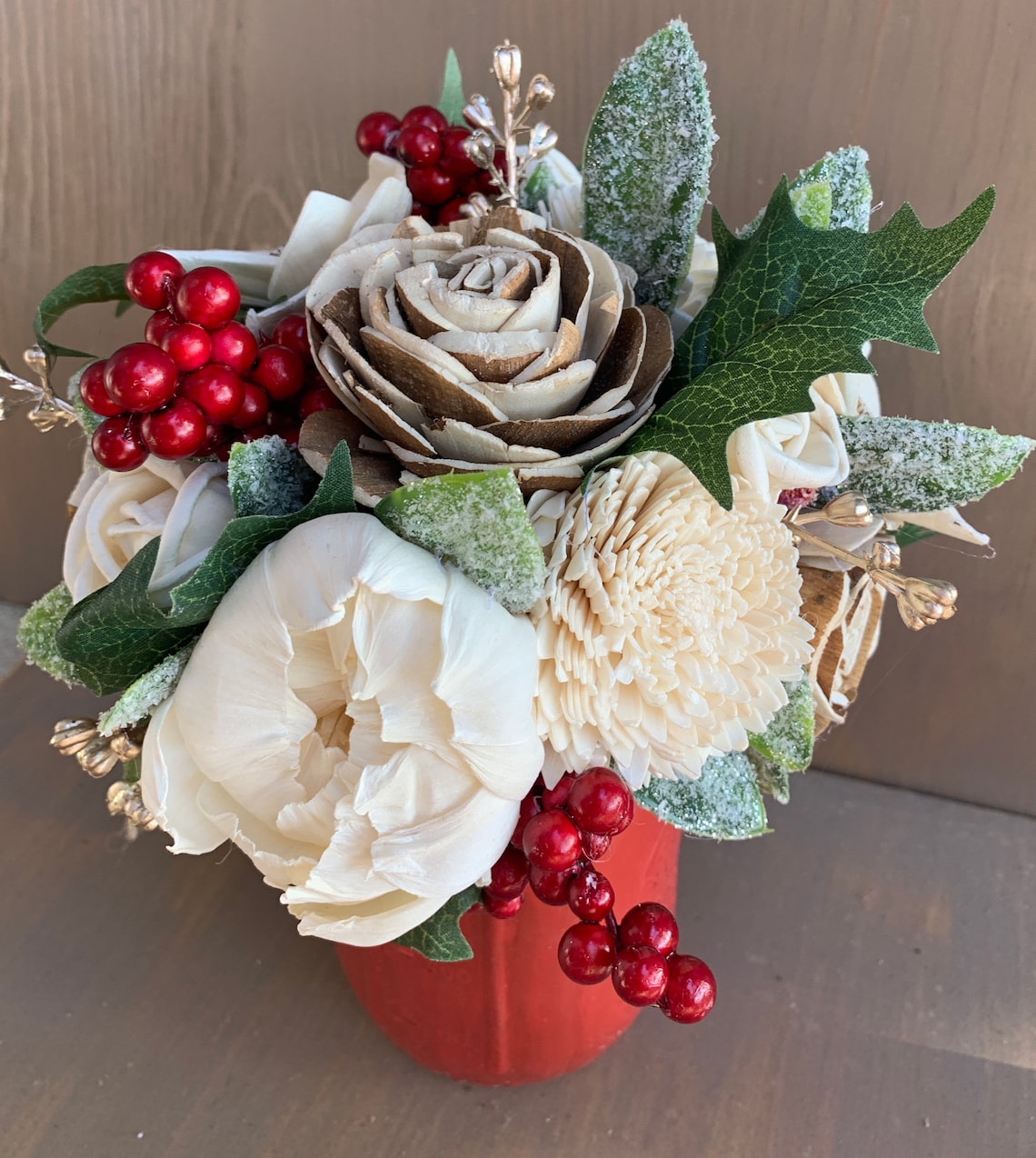 Holiday Flower Arrangement Christmas Mason Jar Centerpiece Etsy