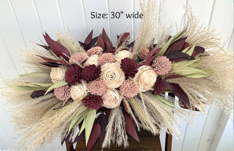 Burgundy, Sage, Copper, and Blush, Sola Wood Flower Bridal Bouquet Eucalyptus, Boho Bridal Bouquet Burgundy, Fall Wedding Flowers Bouquet Arch Piece - 30"