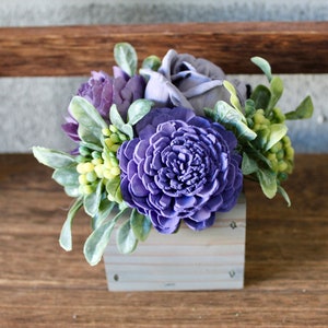 Purple and Lavender Flowers, Wooden Box Floral Arrangement, Teacher Appreciation Flowers, Faux Flower Arrangement in Box, In Memory Of Gift