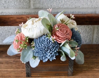 Dusty Blue and Light Pink, Sola Wood Flower Arrangement, Floral Arrangement Box, Mothers Day Flowers, Flower Box Custom Centerpiece