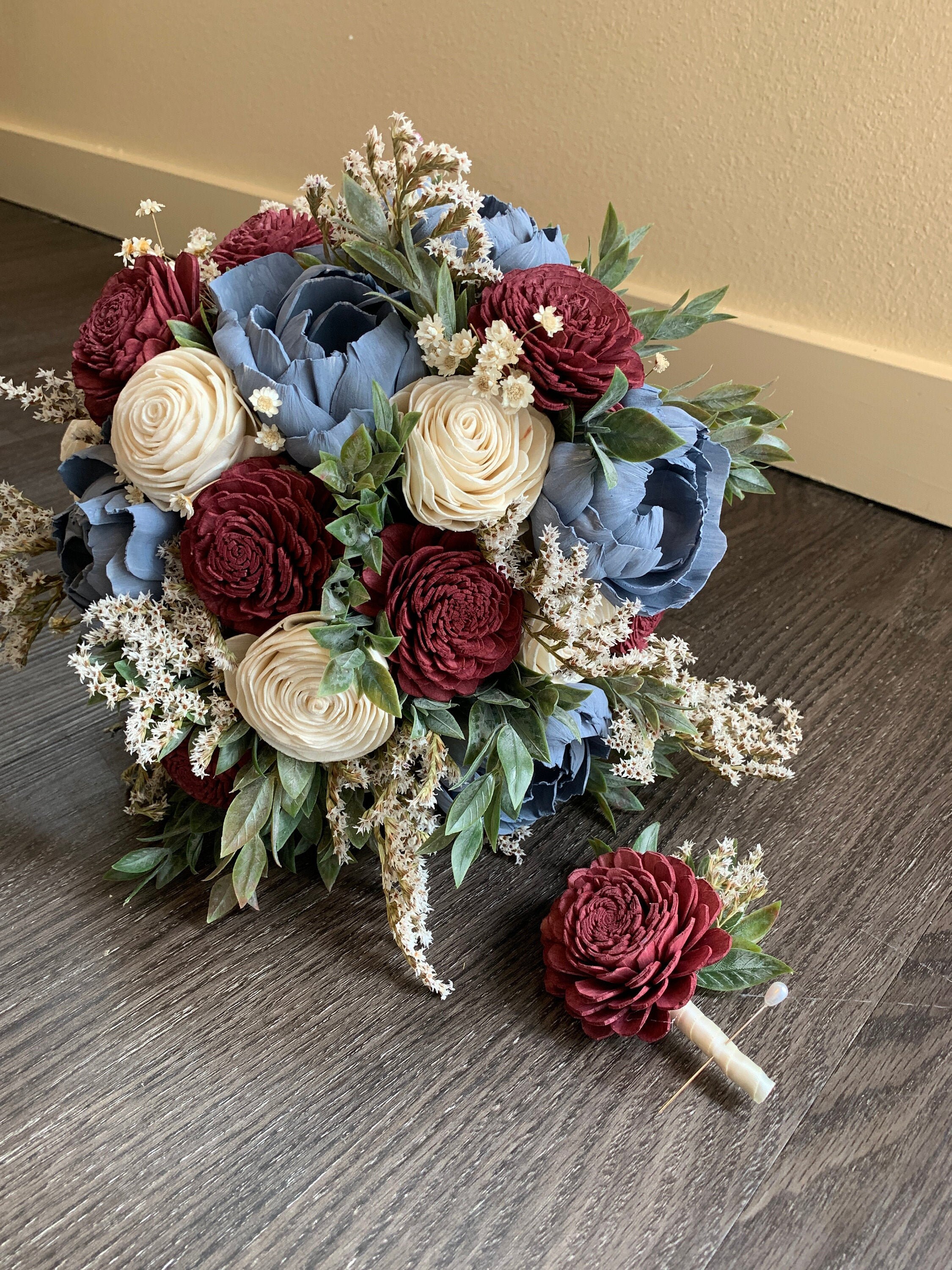 Dusty Blue and Burgundy Bouquet Dusty Blue Burgundy Wedding - Etsy