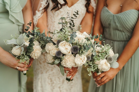 Wooden Flower Bouquet Dusty Blue Boho 