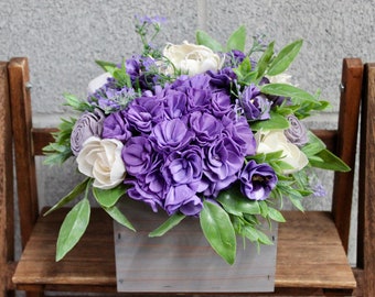 Purple Flower Arrangement, Custom Mothers Day Flowers Gift, Wood Flower Arrangement, Mothers Day Gift for Mother In Law