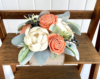 Coral, Ivory, and Navy Sola Flower Arrangement, Flower Arrangement Home Decor, Flowers Gift Mom, Mothers Day Flower, Thinking of You Gift