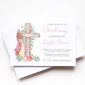 Invito di battesimo personalizzato con coniglietto flopsy ~ Inviti di battesimo ~ Inviti di battesimo ~ Coniglietto flopsy ~ Inviti per il giorno del nome