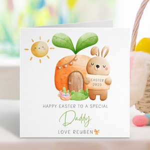 Personalisierte Osterkarte ~ Osterkarte für Papa, Papa, Opa ~ Ostern 2023 ~ Osterhasenkarte ~ Hasen-Karotten-Haus-Karte