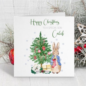 Personalisierte Peter Rabbit Weihnachtskarte ~ Weihnachten 2023 ~ Weihnachtskarte für Sohn, Tochter, Enkel, Enkelin ~ 1.Weihnachtskarte