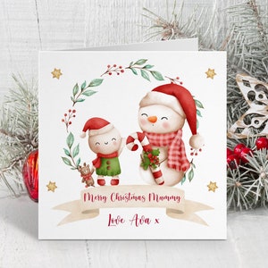 Personalisierte Weihnachtskarte für Mama, Mama, Stiefmutter ~ Weihnachtskarte von Tochter, Sohn ~ Mama Karte ~ Schneemann Familienkarte ~ Weihnachten