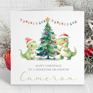 Personalisierte Dinosaurier Weihnachtskarte ~ Dinosaurier Thema Weihnachten ~ Weihnachtskarte für Sohn, Tochter, Enkel, Enkelin ~ Dinosaurier Karte