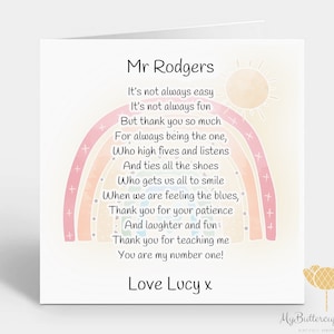 Personalised Thank You Teacher Card ~ Teacher Card ~ Thank You Card ~ Card for Teacher ~ Card for Teaching Assistant, Childminder ~ School