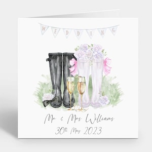 Personalisierte Hochzeitskarte ~ Gummistiefel Karte ~ Karte für Mr & Mrs ~ Happy Couple Karte ~ Happy Wedding Day ~ Glückwunschkarte