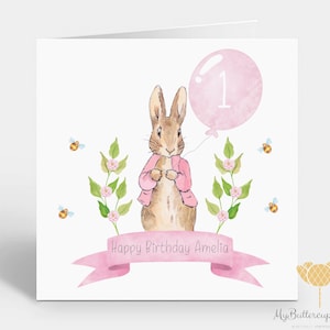Personalisierte Peter Rabbit Geburtstagskarte ~ Flopsie Geburtstagskarte ~ 1. Geburtstagskarte ~ Erster Geburtstag ~ Karte für Tochter, Enkelin