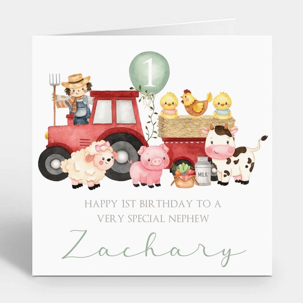 Personalised 1st Birthday Card 2nd Birthday Card ~ Tractor Card ~ Farm Card ~ 1st Birthday Son Grandson Nephew ~ Farm Theme Birthday