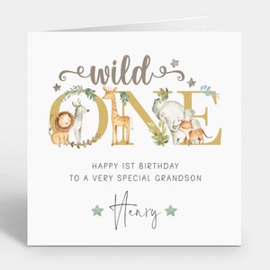 Personalised Safari Birthday Card ~ Card for Son, Grandson ~ 1st Birthday Card ~ Safari Theme ~ Wild One ~ Safari Card