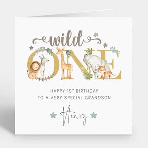 Personalisierte Safari Geburtstagskarte ~ Karte für Sohn, Enkel ~ 1.Geburtstagskarte ~ Safari Thema ~ Wild One ~ Safari Karte