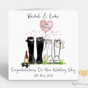 Personalised Wedding Card ~ Welly Boots Card ~ Card for Mr & Mrs ~ Happy Couple Card ~ Happy Wedding Day ~ Congratulations Card
