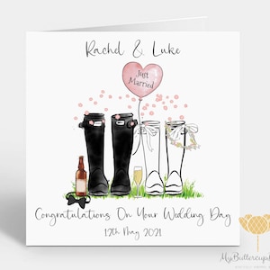 Personalisierte Hochzeitskarte ~ Gummistiefel Karte ~ Karte für Mr & Mrs ~ Glückliches Paar ~ Glückwunschkarte