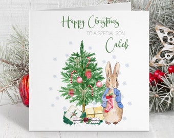 Personalised Peter Rabbit Christmas Card ~ Christmas 2025 ~ Christmas Card for Son, Daughter, Grandson, Granddaughter ~ 1st Christmas Card